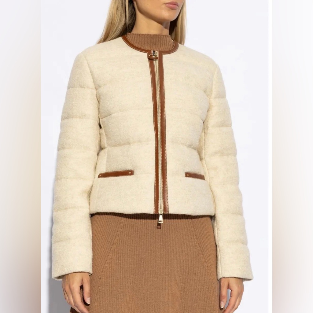 Authentic Moncler Serinde Boucle Jacket | Padded, Down-Feather Filling Neutrals